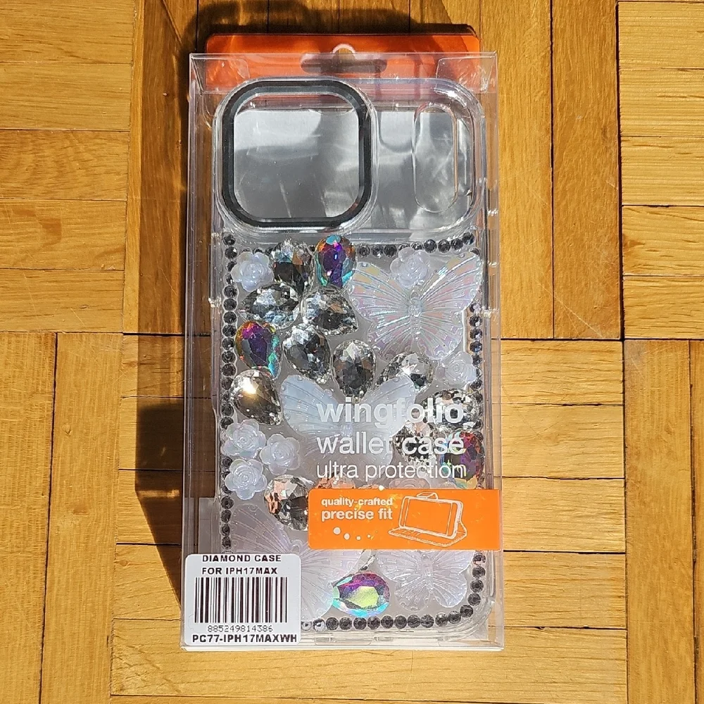 Case for iPhone 17 Pro Max - Silver Rhinestones and Butterflies